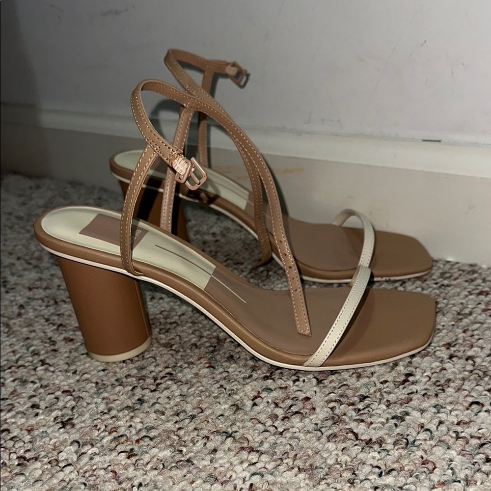 Dolce Vita Tan and Cream Block Heel Sandals